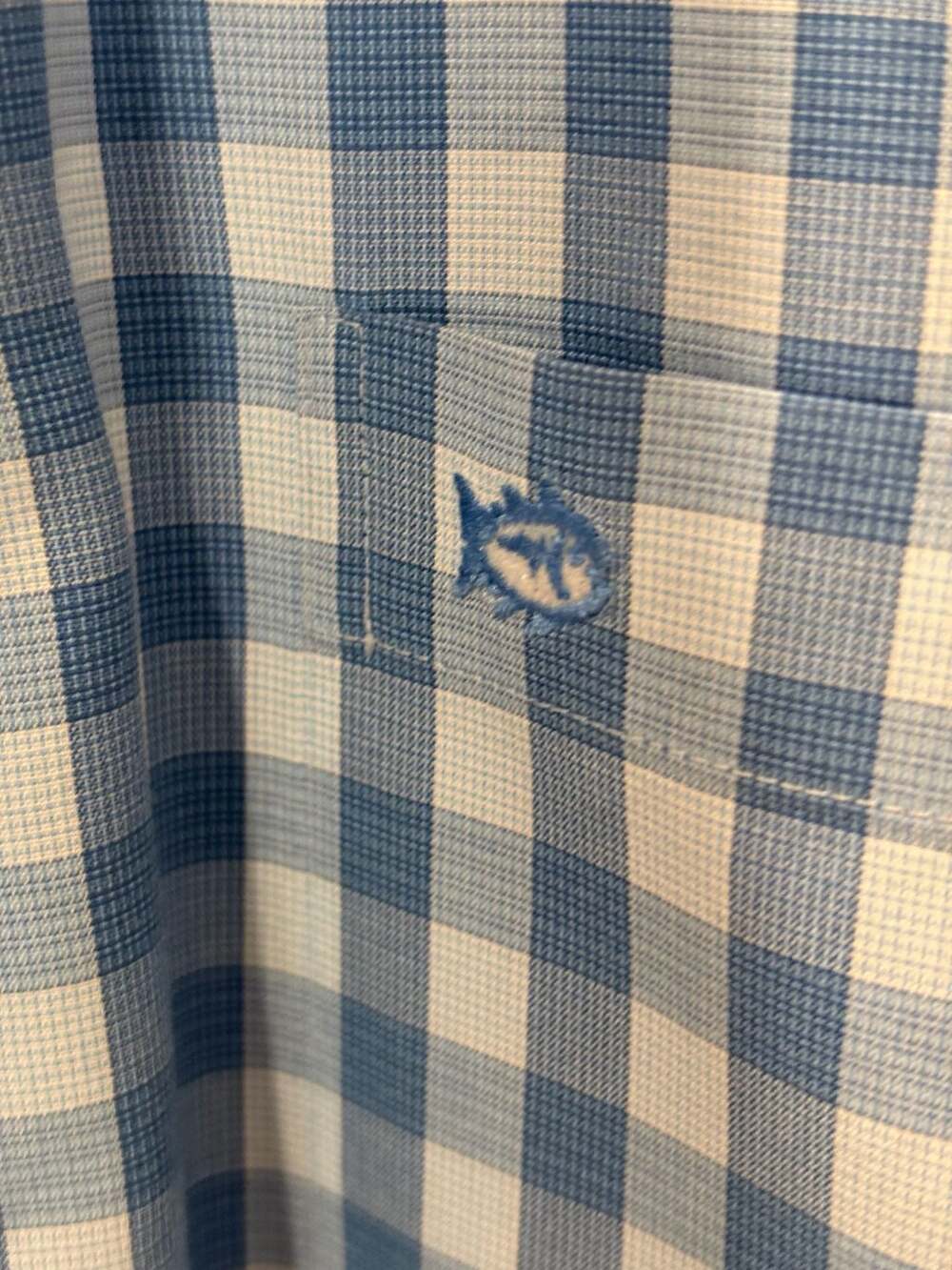 Southern Tide Tailored Fit Blue and White Gingham Long Sleeve Button Down Shirt